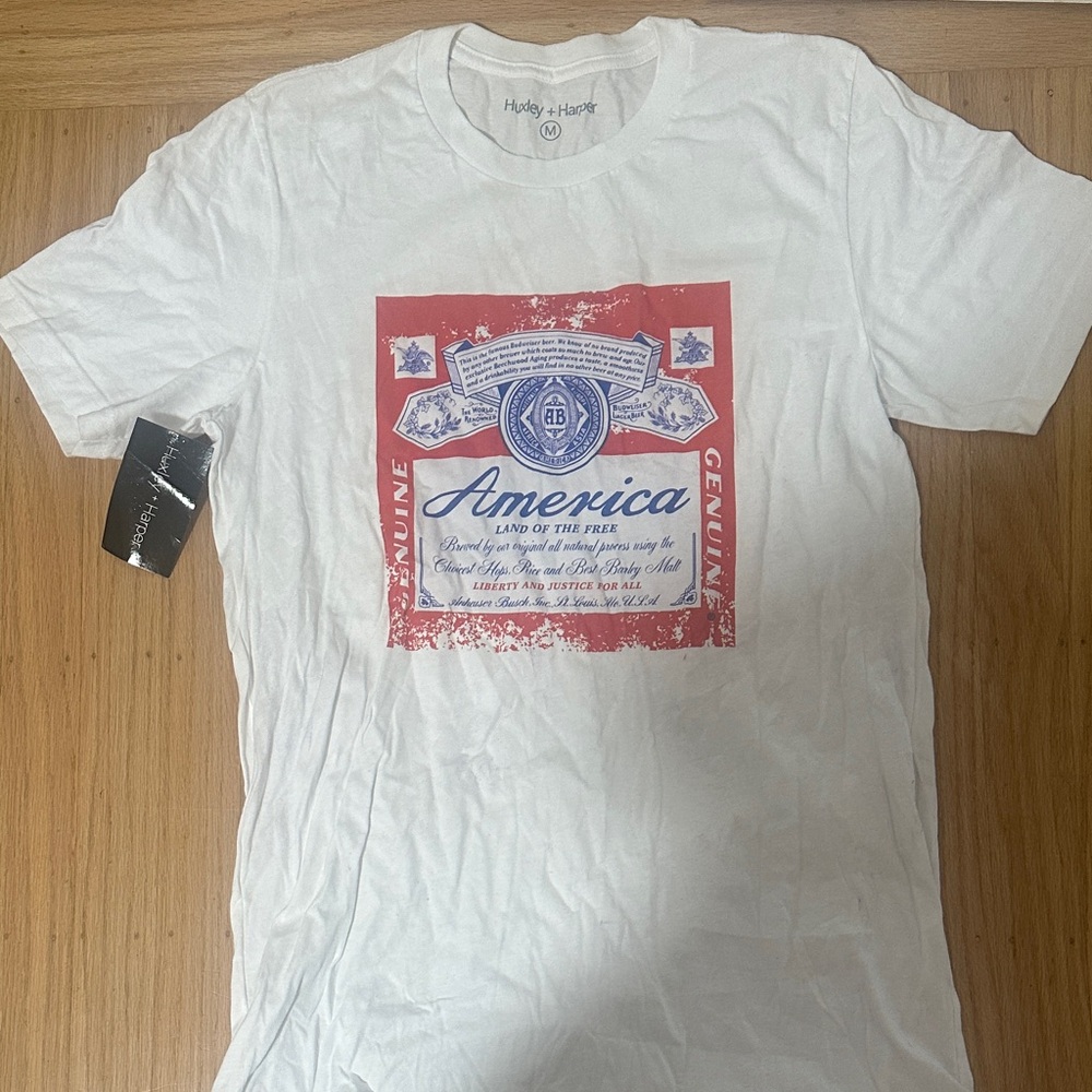 White Budweiser inspired Graphic T-Shirt